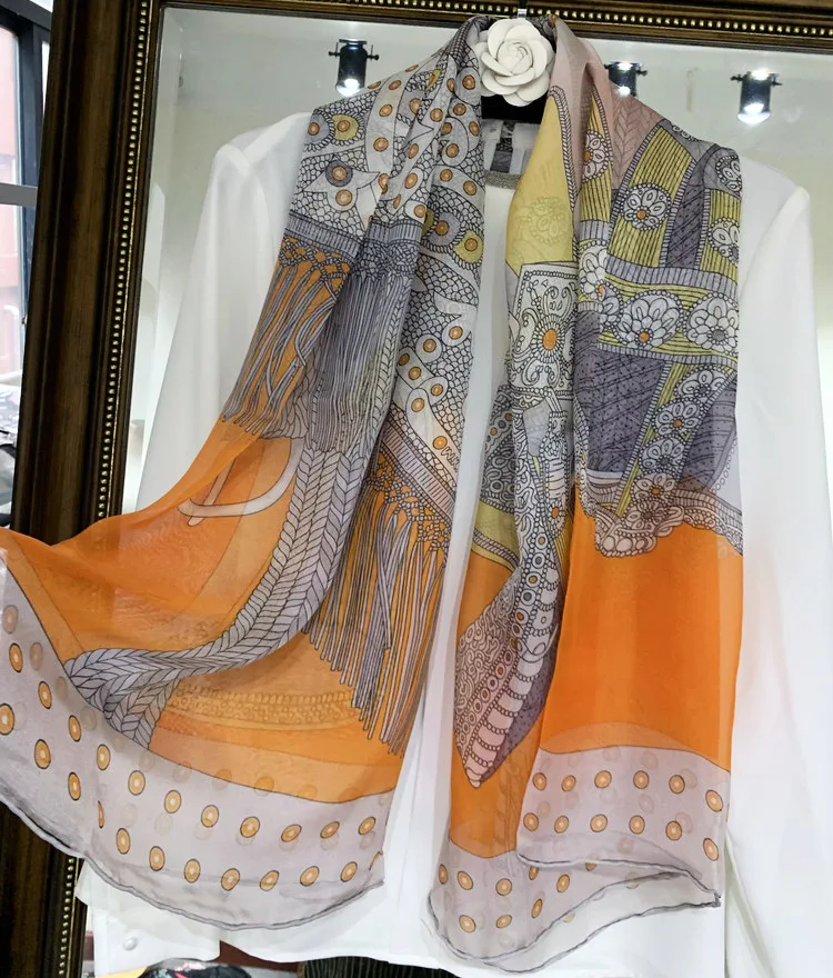 

Orange Belt Horse Chiffon Pure Silk Scarf Women Summer Spring Large Sunscreen Scarf 140*140cm Shawls Handmade HemmingWraps