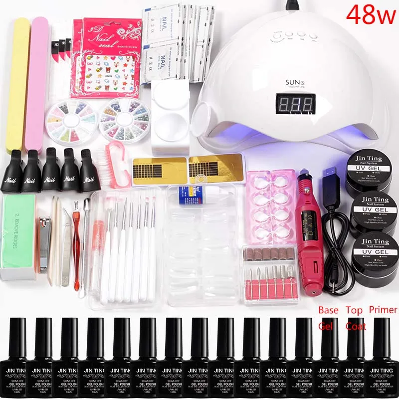 

Acrylic Nail Kit Gel Varnish Polish Led Uv Nail Lamp Manicure Set 12 Color Extension Set Nail Drill Bits Handle Kit