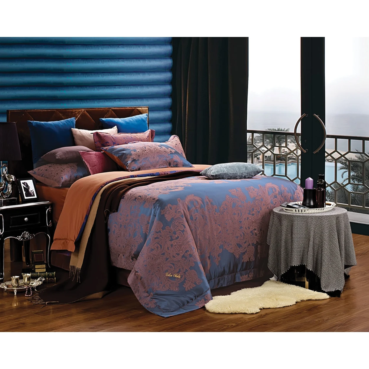 Dolce Mela DM473K Jacquard Damask Luxury Bedding King Duvet Cover Set