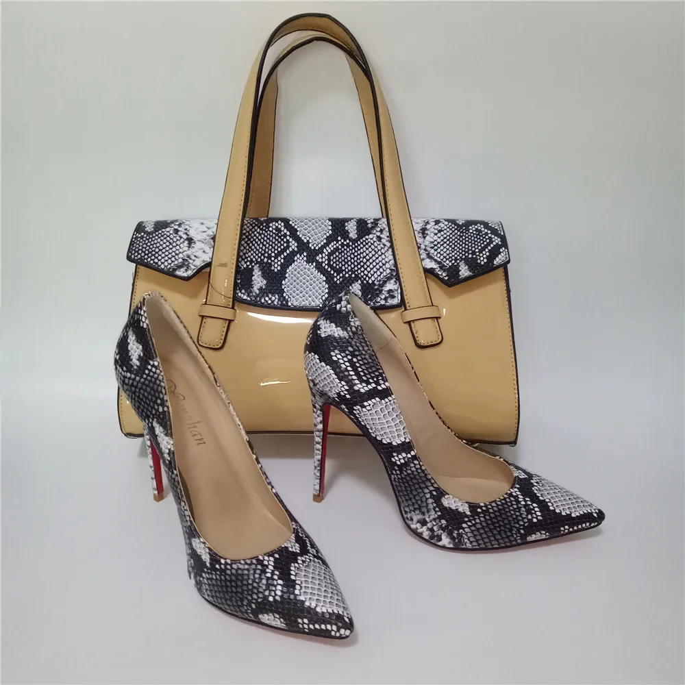 Snake Leather Pumps With Handbag Attractive High Heel Pointed Toe Soft Shoes With Bag Custom Heel Accept! WENZHAN 36-43 A95-7