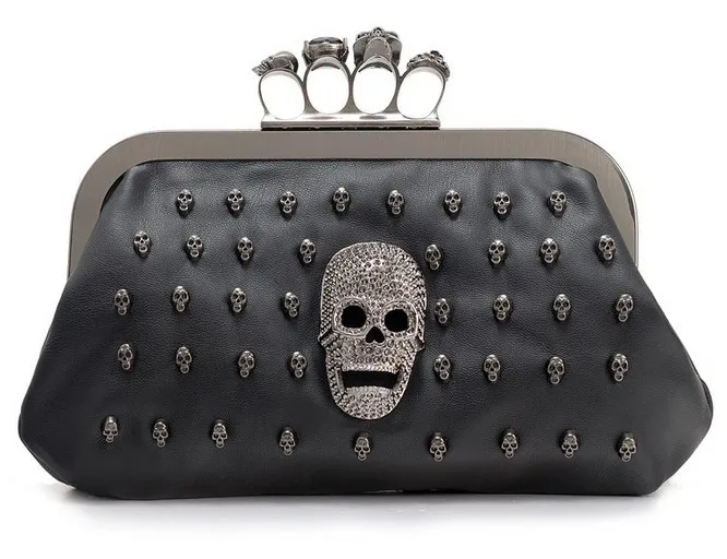 

ONEFULL New skeleton single shoulder bag women evening party rivet handbag soft hasp lady vintage shell chain shoulder bags