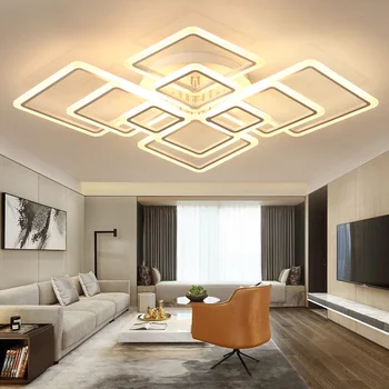 

New designs Square ring Chandelier Lighting Modern LED lustre de plafond moderne creative home decor White Chandelier fixture