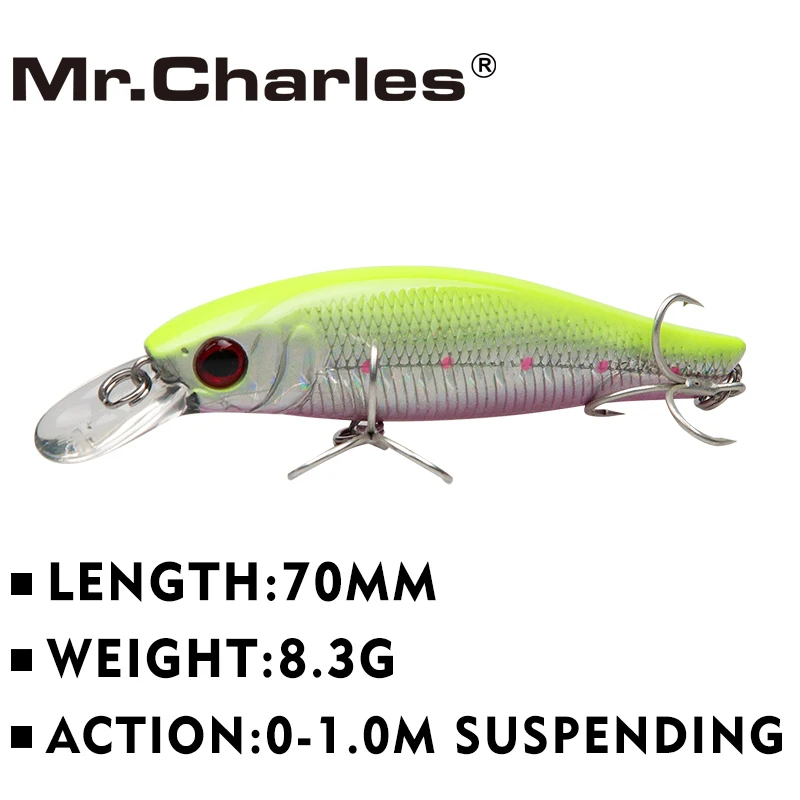 

Mr.Charles MR07 fishing lures ,70mm/8.3g 0-1.0m floating super sinking minnow quality professional baits