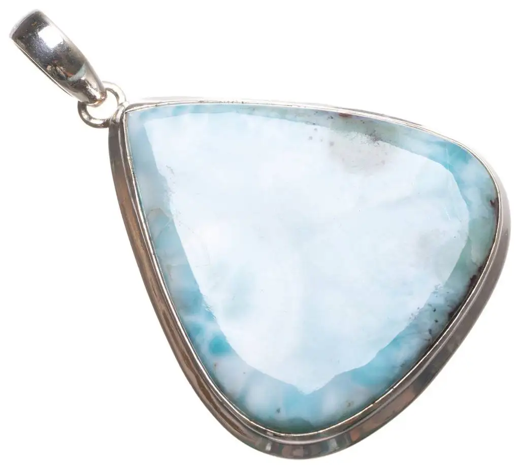 

Natural Caribbean Larimar Handmade Unique 925 Sterling Silver Pendant 2" U0248