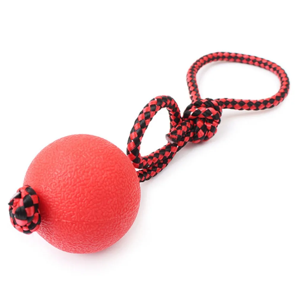 

Solid Rubber Dog Chew Toys Pet Ball Tug Toy Tooth Cleaning Chewing Puppy Pet Toy For Play Training With Tug Rope Handle