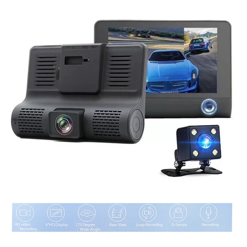 

Free Ship Dash Cam Camera 4 inch 1080P Three Lens Car DVR Camera Vehicle Camcorder 3 Lens