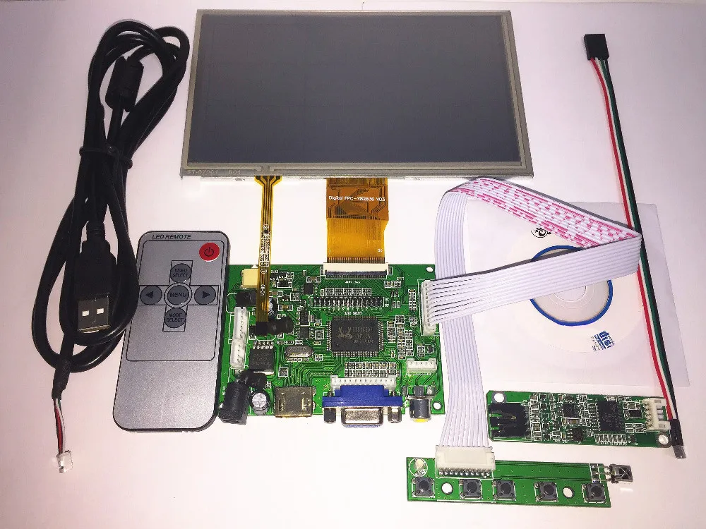 Skylarpu 1024*600 LCD Panel Digital LCD Screen + Touch screen and Drive Board(HDMI+VGA+2AV) for Raspberry PI Pcduino Cubieboard