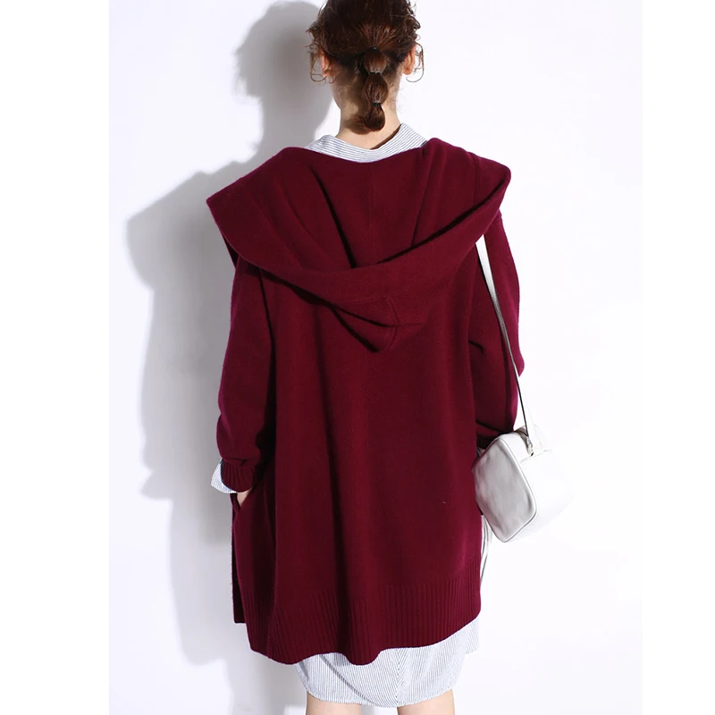 HZYRMY 2018 Autumn Winter New Women' Cashmere Cardigan Fashion Soft Pure color High-Quality Coat Loose With cap Long Warm Jacket