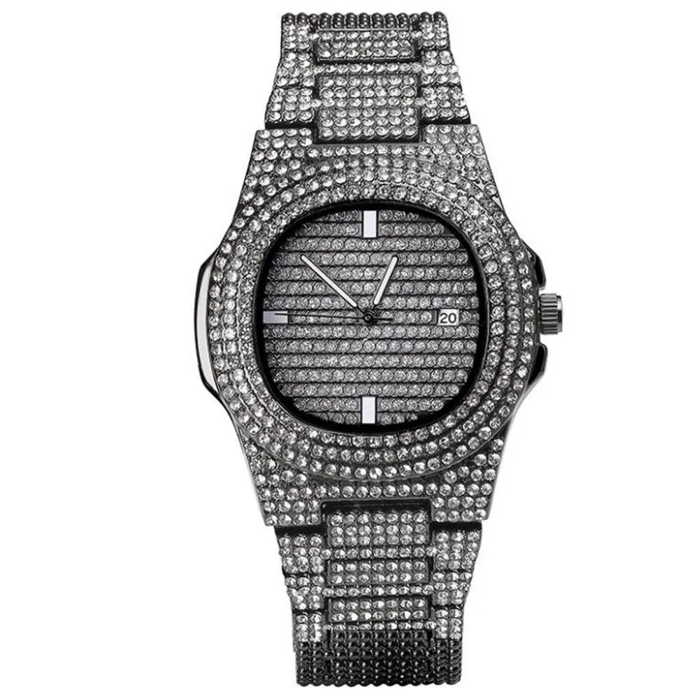 

Men's Full Diamond Quartz Watch Calendar Function Fashionable High-grade Steel Band Men Watch