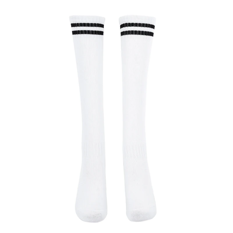 Тонкие дышащие спортивные носки выше колена Детские хлопковые футбольные носки из полиэстера футбольные носки для мальчиков и девочек - Цвет: White Black