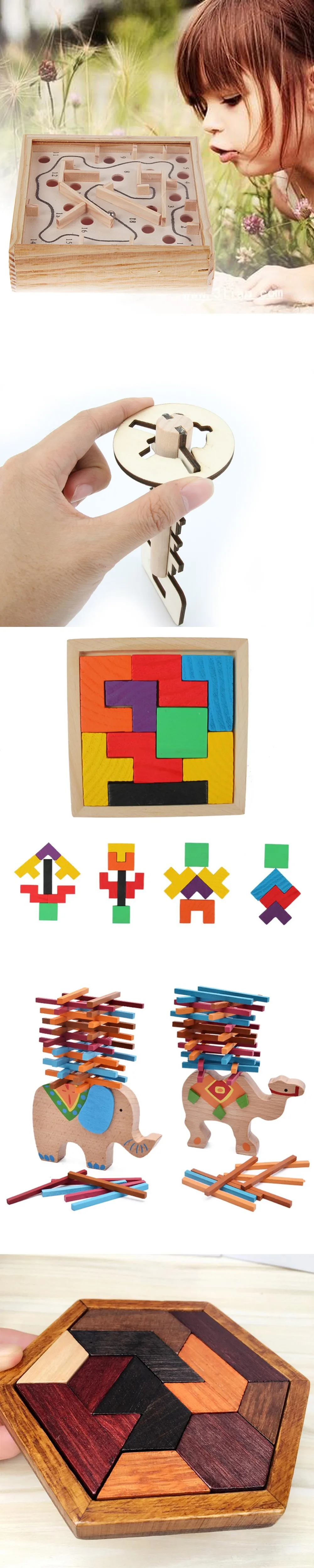 Мульти Стили деревянные головоломки Tangram красочные квадрат IQ игра головоломка для развития интеллекта, образовательные Забавные игрушки