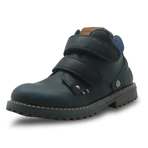 Apakowa/Осенняя детская обувь; ботинки для мальчиков из искусственной кожи; Детские Ботинки martin с супинатором; однотонные ботинки на плоской подошве для мальчиков; европейские размеры 25-36 - Цвет: Navy