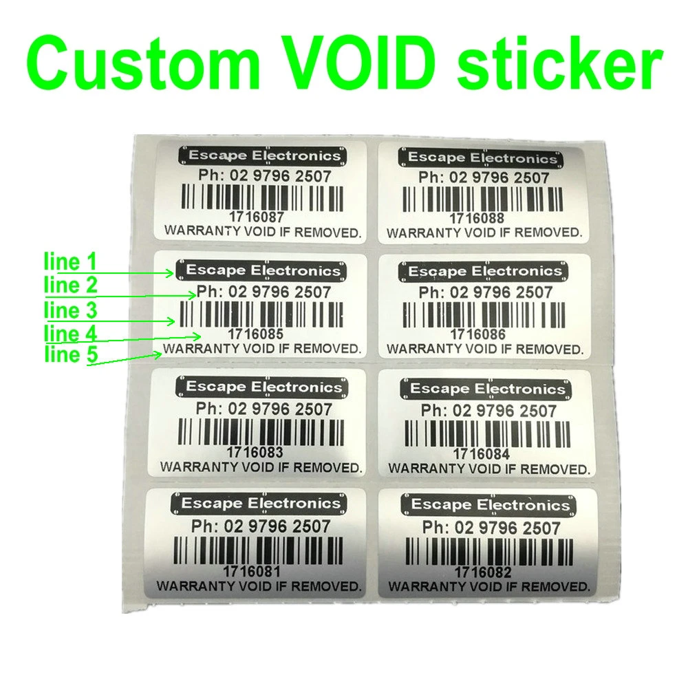 100pcs Customized Printed Tamper Proof Warranty Void Labels Stickers Seals Waterproof Support French Russian Spanish Languages