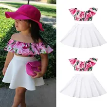 Комплект летней одежды из 2 предметов для маленьких девочек топы с открытыми плечами+ юбка, комплект одежды