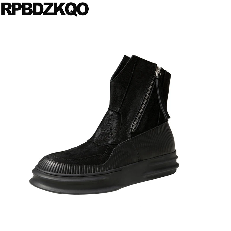 

genuine leather black luxury booties autumn ankle outdoor zipper platform boots high sole shoes men suede thick soled quality