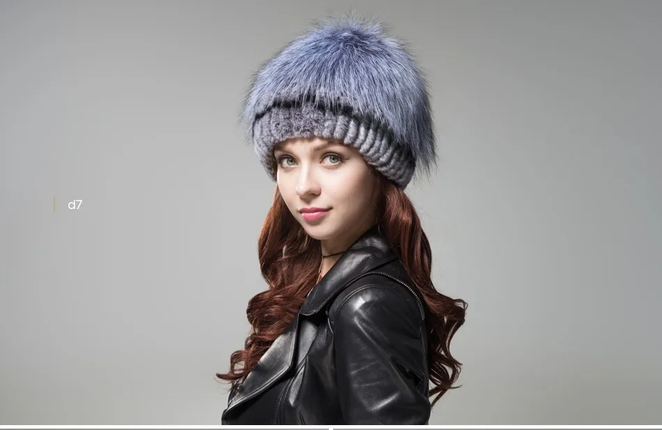 Fashion Womens Fur Beanies Real Rex Rabbit Fur Hats with Stripe Design Hat Ladies Winter Warm Rex Rabbit Fur Caps (21)