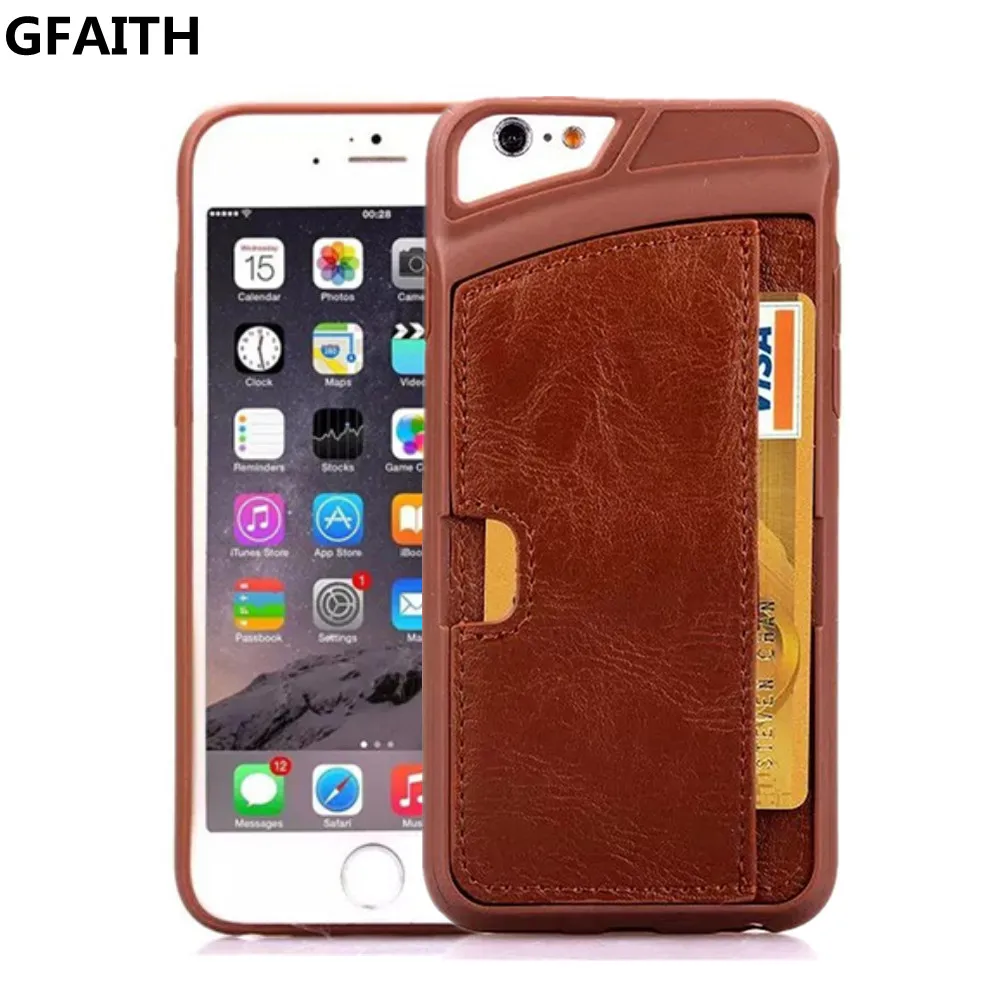 Gfaith Роскошный Кожаный Телефон Случае Для iPhone 7 Плюс С Кошелька для 6 s Карты Задняя