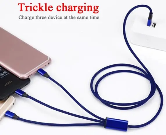 100 шт. 3 в 1 зарядный кабель Micro Тип usb C 8 pin Зарядное устройство кабель для iphone кабель быстрой зарядки Кабели для Xiaomi/huawei/Android 1,2 м - Цвет: Blue