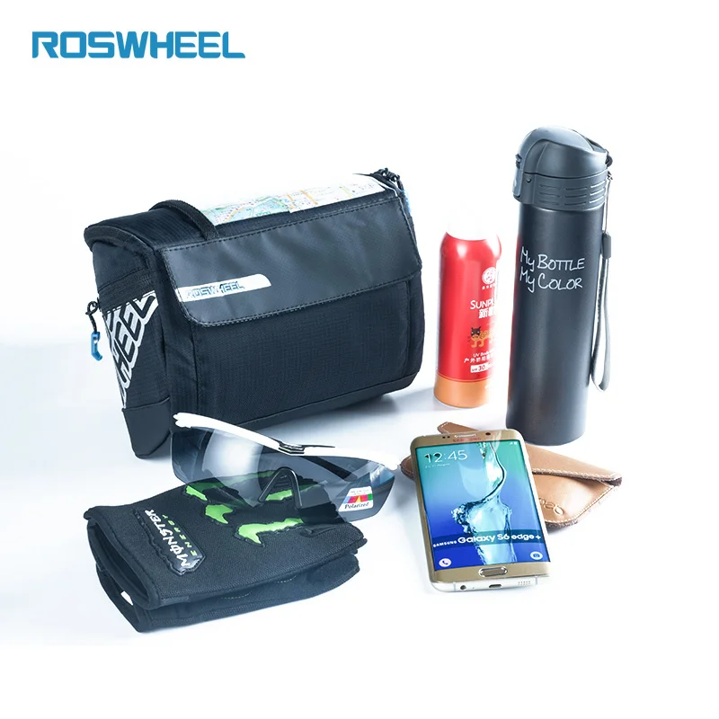 ROSWHEEL 3L Bicycle Handlebar Bag MTB Road Cycling Front bar Pannier Pouch 400D PVC Map Bags Basket Bike Accessories