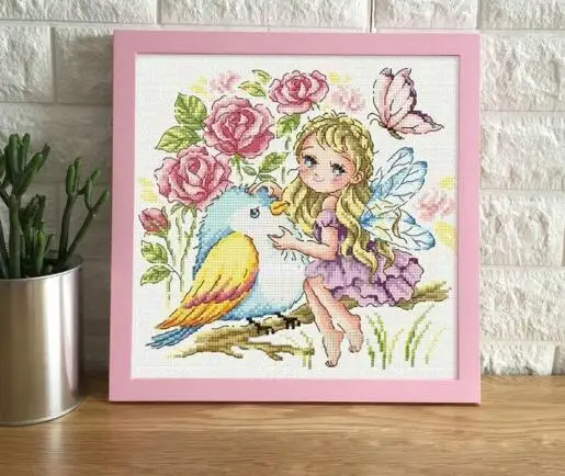 

Gold Collection Counted Cross Stitch Kit Rose Fairy and Bird Flower Butterfly SO