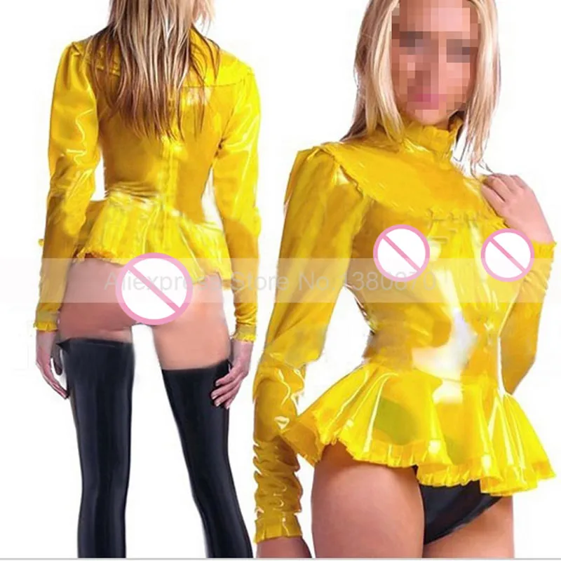 

Rubber Latex Women Blouse Shirts Costumes with Back Zip S-LSW013