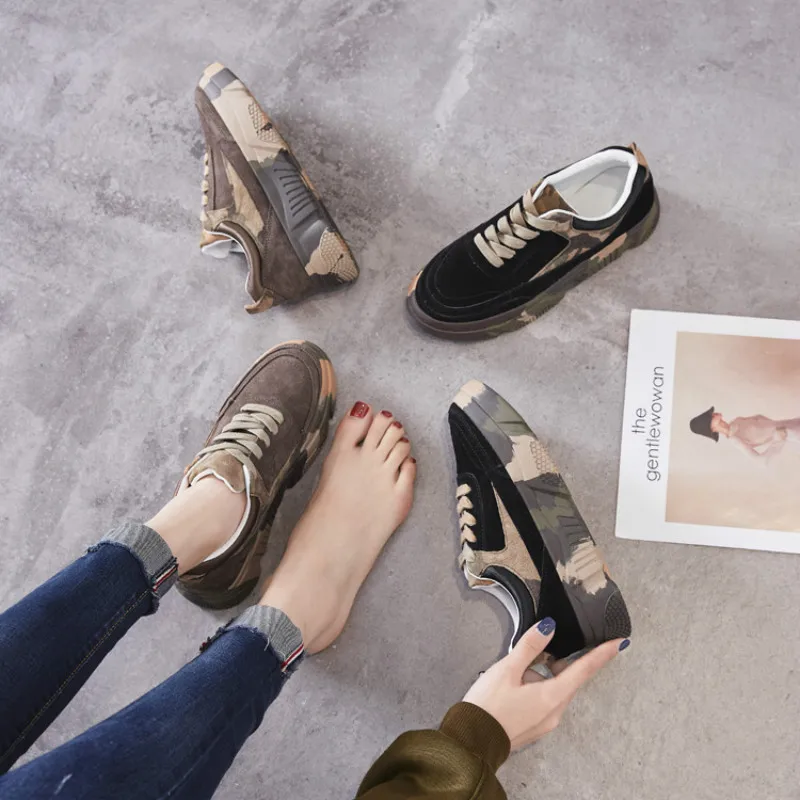 JINBEILEE Camouflage Port Wind Skateboard Shoes Women's Thick-soled Matte Leather Sports and Leisure Wild Casual Shoes JINBEILEE Camouflage Port Wind Skateboard Shoes Women's Thick-soled Matte Leather Sports and Leisure Wild Casual Shoes