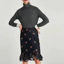 Женский Цветочный вышитый кружевной облегающий юбка-годе, модная Сексуальная Повседневная Элегантная универсальная женская юбка осень-зима