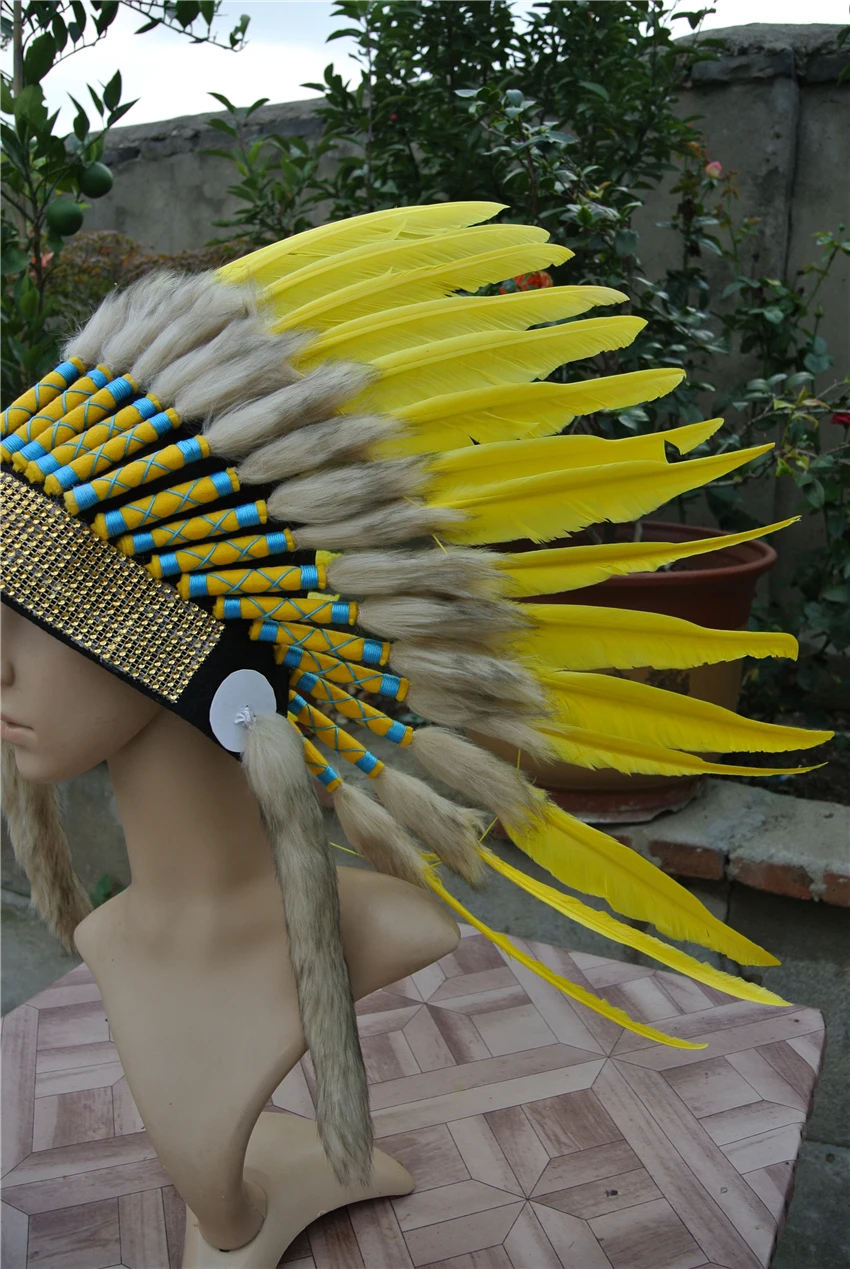 Yellow Indian Feather Headdress War 