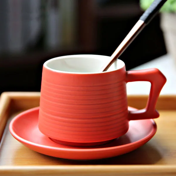 GLLead модная керамическая кофейная чашка с блюдцем 200 мл зеленые чайные чашки для завтрака молочная чайная чашка из фарфора для креативных напитков - Цвет: F