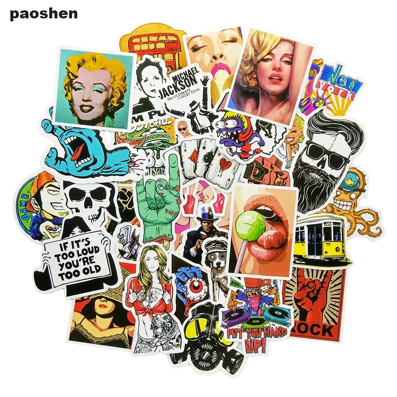 8 Combinations For Choice 50pcs PVC Waterproof Stickers Fun Toys Suitcase Decor Skateboarding And Laptop Graffiti Stickers