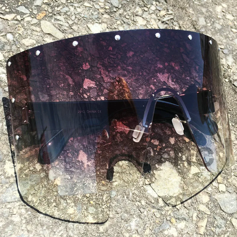 

2019 NEW Sunscreen Anti-peeping Sunglasses Super Oversized Face Mask Men Vintage One Large Gray Lens Sunglasses For Women NX