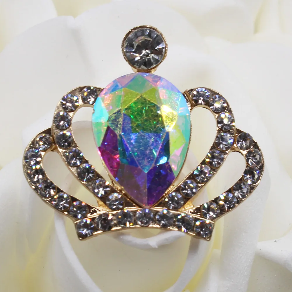 

10pc alloy Flatback gold Princess Crown AB Color Crystal Rhinestone button Decor wedding Birthday party diamante scrapbooking