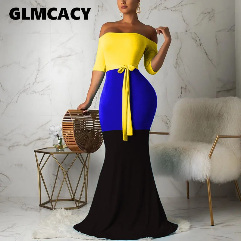 

Women Summer Off Shoulder Maxi Dress Sexy Backless Long Bodycon Dress Formal Evening Party Vestidos