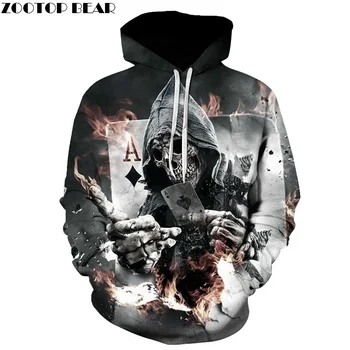 

Skull Poker Hoodies Sweatshirts Men Women 3D Pullover Funny Rock Tracksuits Hooded Male Jackets Fashion Casual Outwear Winter