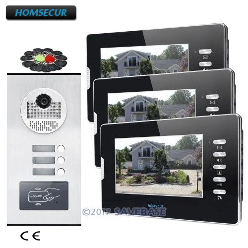 HOMSECUR 7\ Apartment Video Door Phone Intercom Kit with Mute Mode for 3 Families