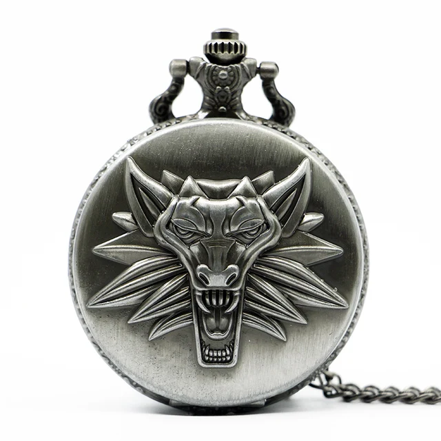 Hot Game Witcher 3 Quartz Pocket Watch Awesome Roaring Wolf Head Necklace Pendan Hot Game Witcher 3 Quartz Pocket Watch Awesome Roaring Wolf Head Necklace Pendan