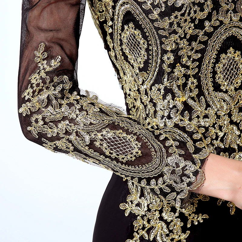 Muslim Evening Dresses Long 2018 High Quality Gold Appliques Mermaid Mother of the Bride Dress African Formal Party Gowns XU040