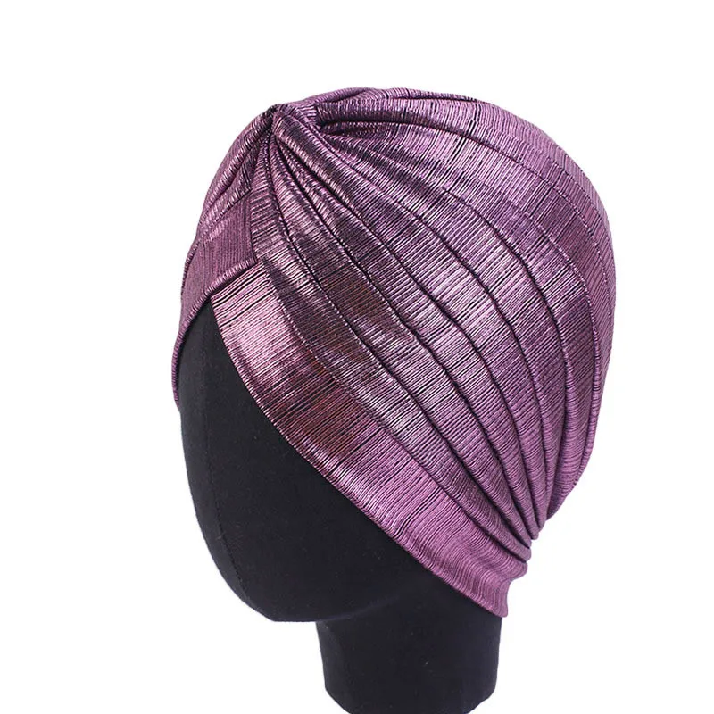 Ретро металлический цвет Эластичный Тюрбан с рюшами волосы шапки бини банданы шарф головной убор Головные уборы для женщин 42