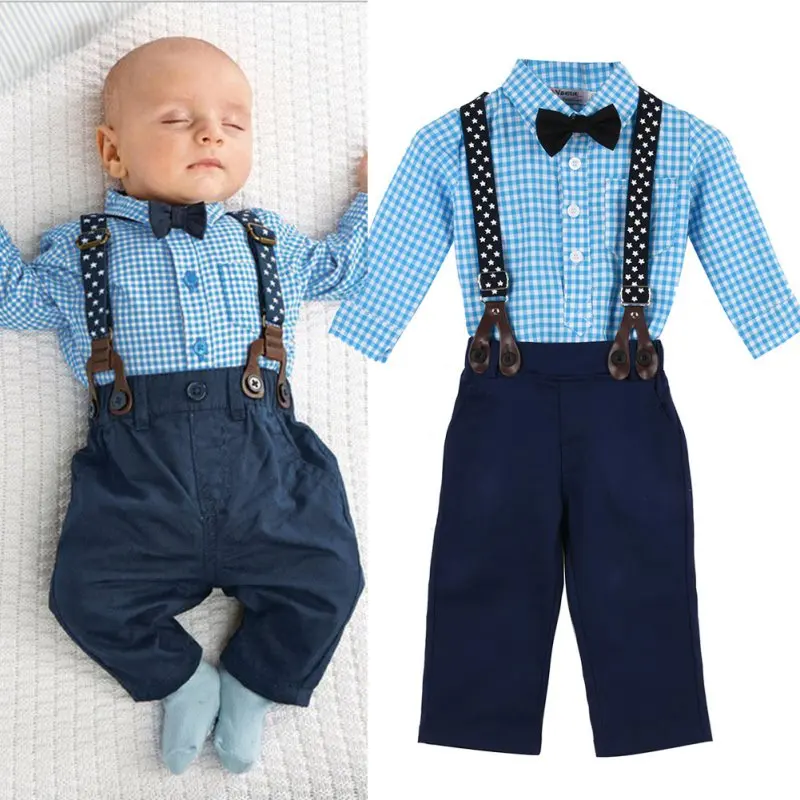 Spring Autumn Children Clothes Sets Baby Toddler Kids Boy Plaid Tops ...