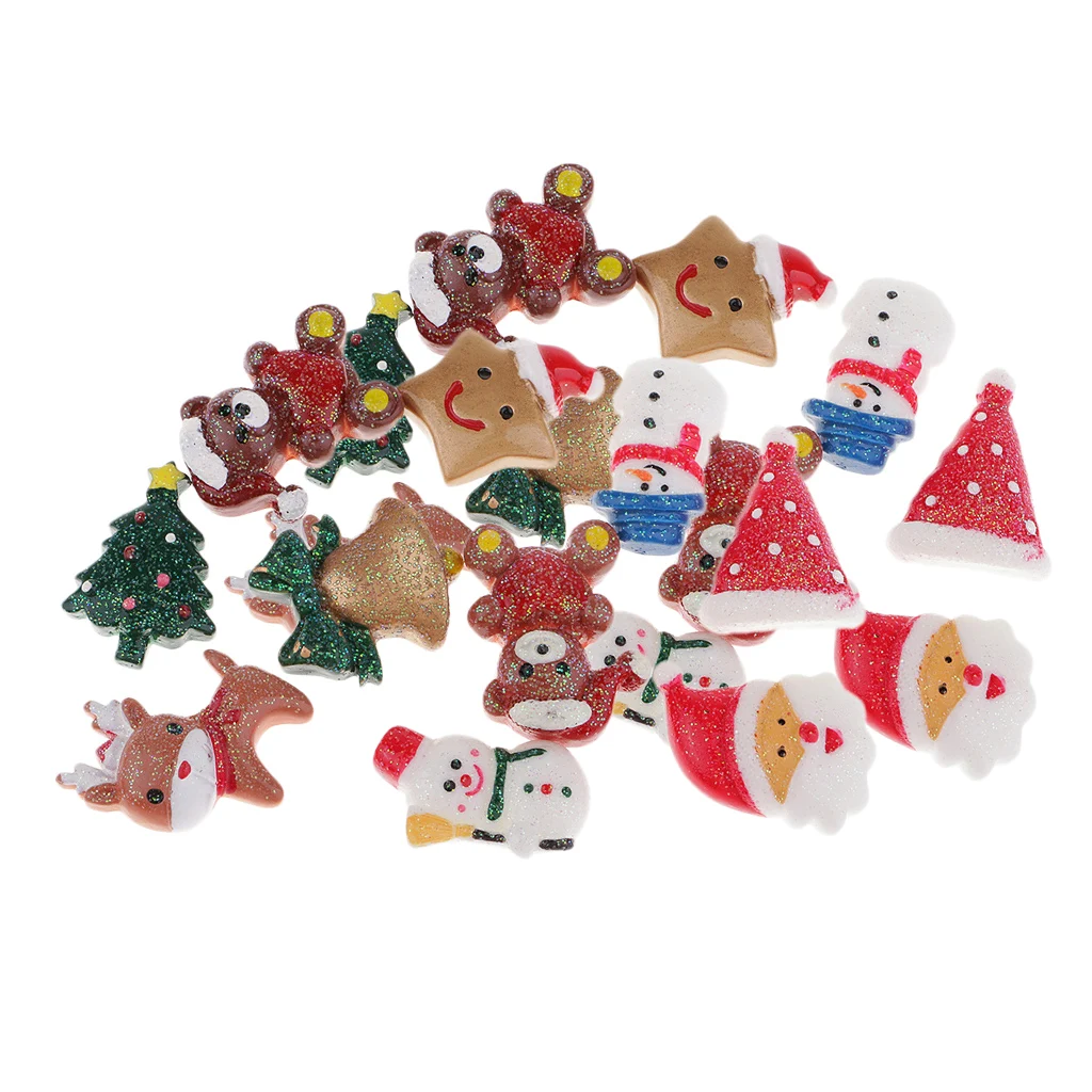 20 Pieces Christmas Resin Flatback Embellishment Cabochon for DIY Handmade   Hair Bow Hair Accessories Crafts Making