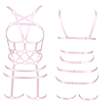 

Pink Full Body Harness Women Bra Strappy Pentagram Chest Waist Belt Adjustable Lingerie Punk Gothic Garter Belt Festival Rave
