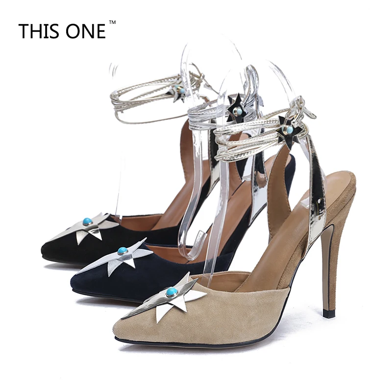 

2018 women super high heel party sandals Simple wedding sexy fashion shoes 10 cm Pumps Thin Heel Ankle Strap appliques
