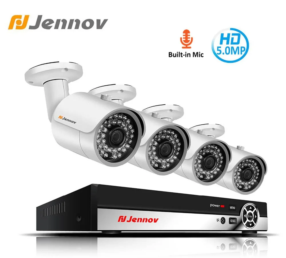 

Jennov 4CH 5MP Kit Video Surveillance POE IP Camera Outdoor Security Camera System With Recording NVR Home CCTV Set H.265 P2P HD