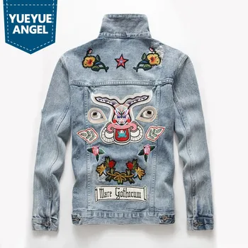 

New Hole Denim Jackests Fashion Embroidery Men Jackets Solid Turn-down Collar Cowboy Male Coat Clothes Jaqueta Masculina
