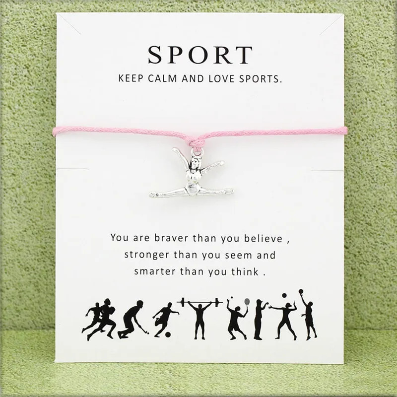 

1Pcs Multi Colors Cool Gymnastics Girl Card Charm Bracelets Infinity Wish Antique Silver Adjustable Gifts Jewelry Accessories