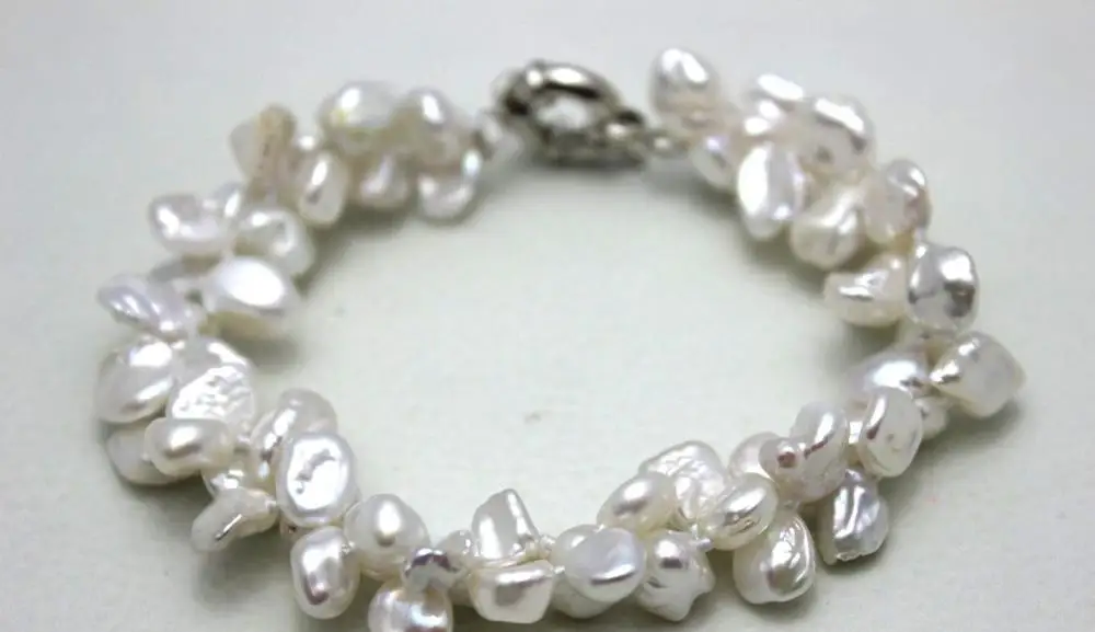 

2 strands white keshi reborn pearl bracelet 9INCH 6x9mm "Handmade" Alloy
