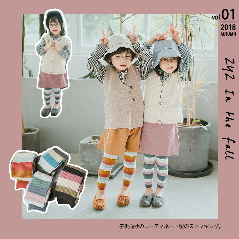 

Spring Autumn 3-6y baby toddle pantyhose kids tights girls footless Children's cotton stocking contrast stripes