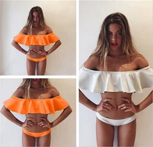2017 Летние стили falbala с плеча топ без бретелек sexy bikinis set женщин boob tube топ купальник купальный костюм девушки