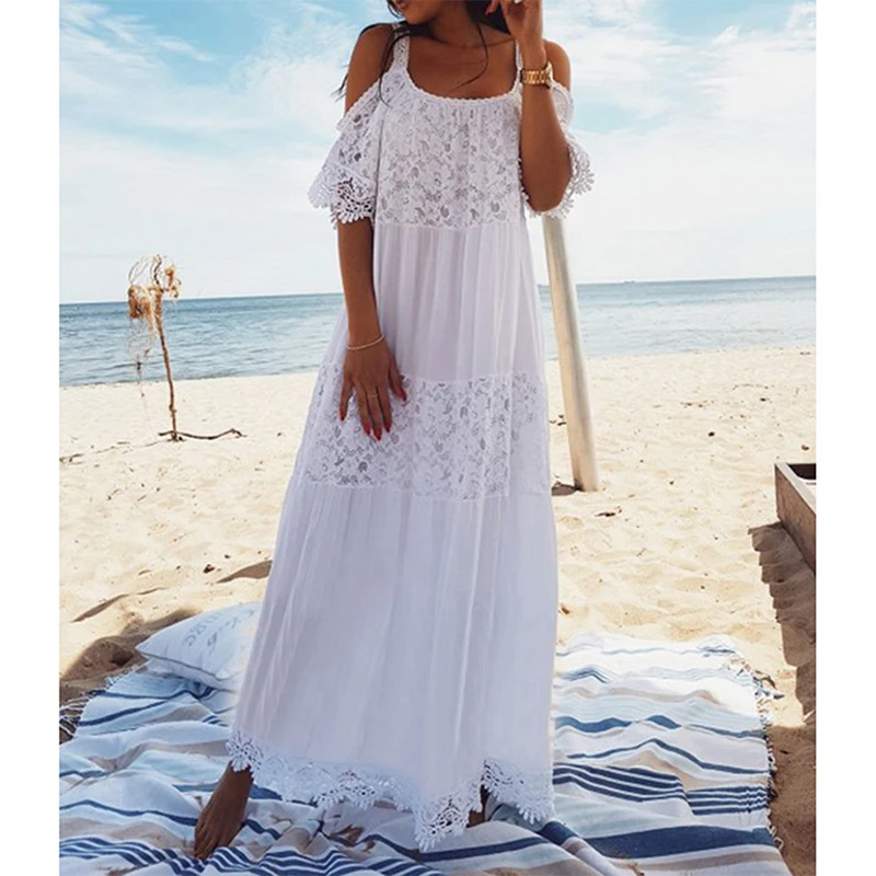 Париж, для девушек, Новое Кружевное хлопковое длинное пляжное покрывало, Saida De Praia Sarong, бикини, закрывающее Макси пляжное платье, туника для пляжа
