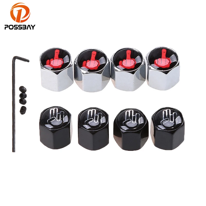 

POSSBAY 4Pcs Middle Finger Logo Emblem Car Tire Valve Caps Auto Stem Air Tyre Cover Motorcycle Tire Wheel Accessories Anti Theft